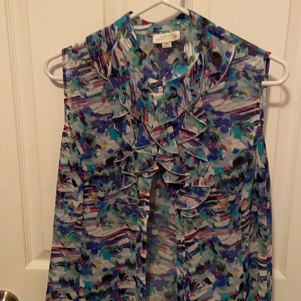 Tahari medium sleeveless ruffle blouse